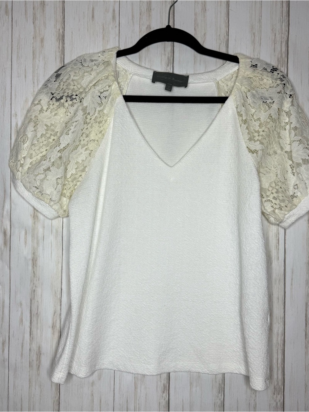 Anthropologie Sunday in Brooklyn Cream Lace Sleeve V-Neck Top